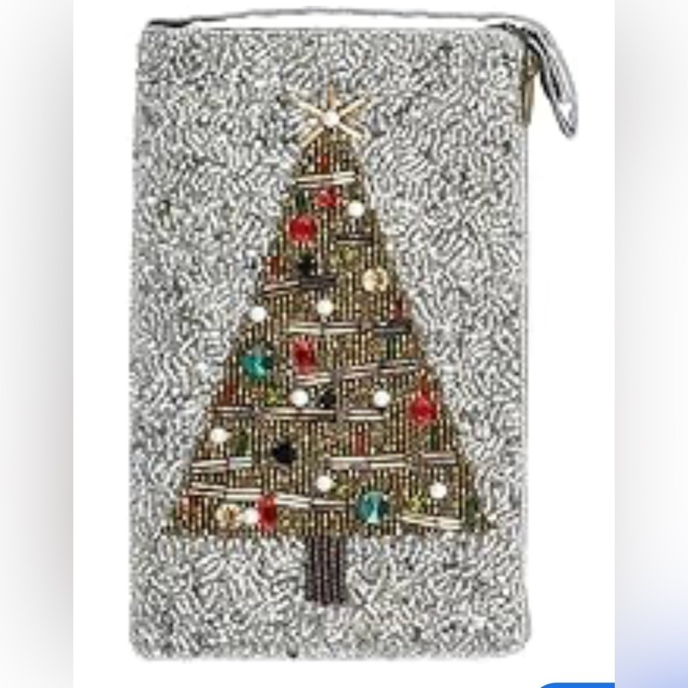 NWT Women’s Bamboo Trading Silver Beaded Bag Oh Christmas Tree Crossbody Bag